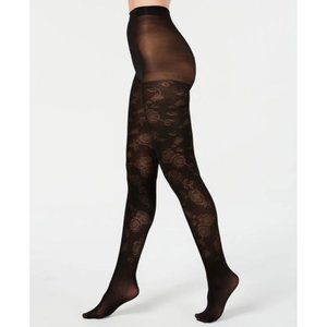 INC Semi Opaque Jacquard Floral Tights Black